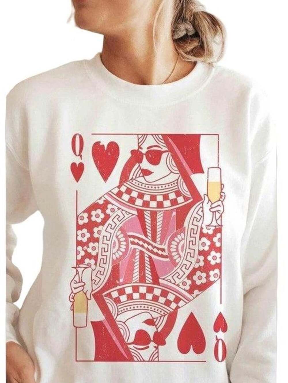 Champagne Queen of Hearts Graphic Sweatshirt in White Size Medium New